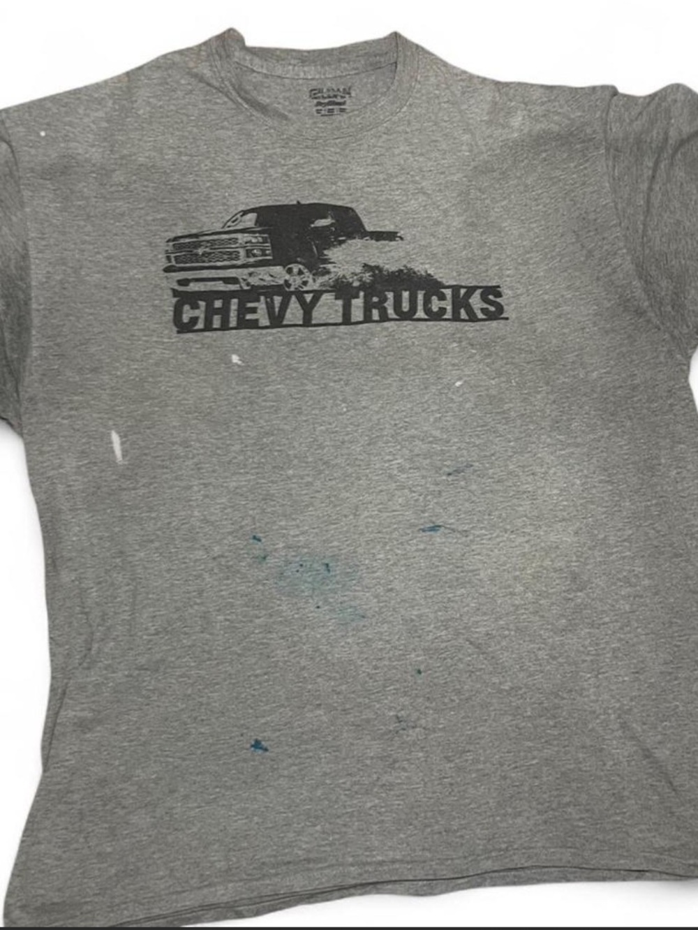 RedHead Distressed Men's Gray Short Sleeve Tee with Black Chevy Truck Graphic